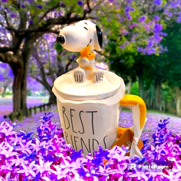 RAE DUNN PEANUTS BEST FRIENDS  MUG WITH TOPPER IN BLACK AND WHITE NWT - Picture 1 of 11